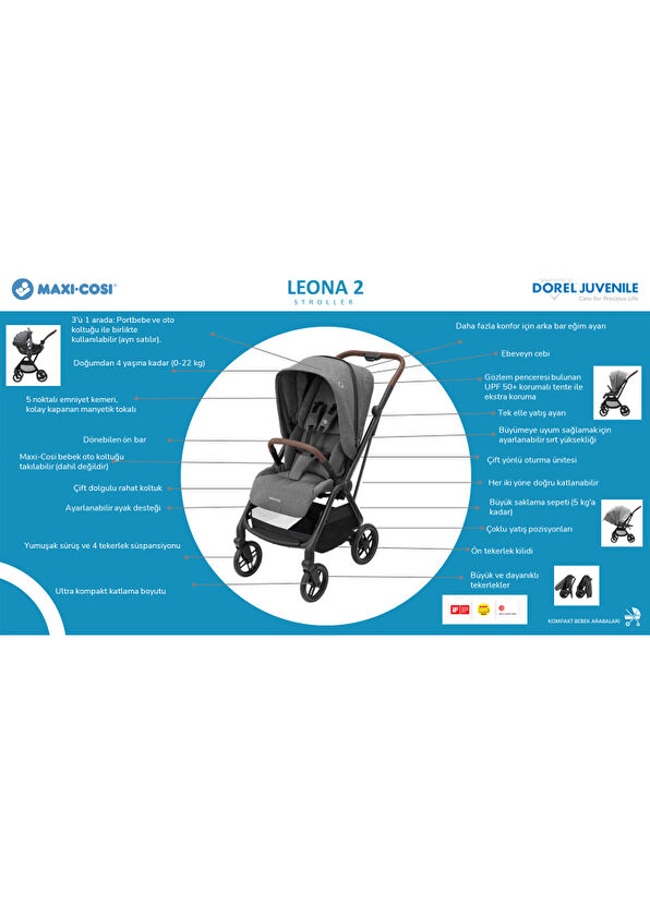 Maxi-Cosi Leona2 Coral 360 Siyah Seyahat Sistem Bebek Arabası - 4