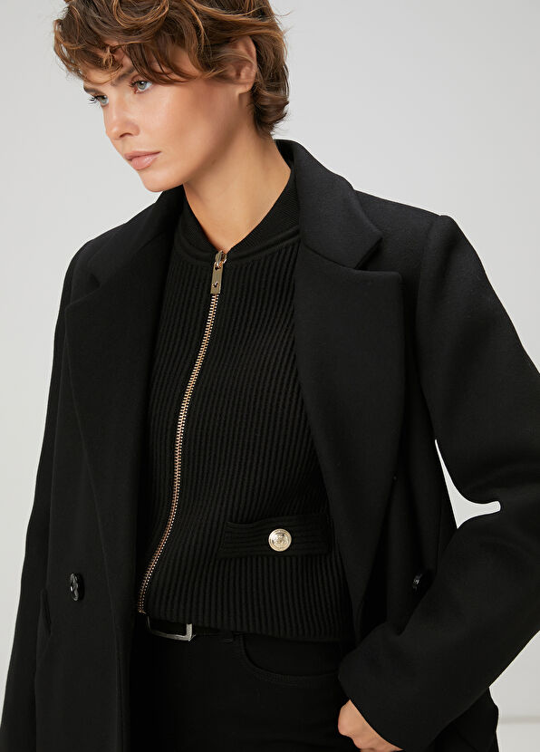 Beymen Club Black Double-Breasted Wool Coat - 2