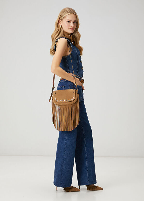 Beymen Club Camel Tasseled Suede Women's Bag - 2