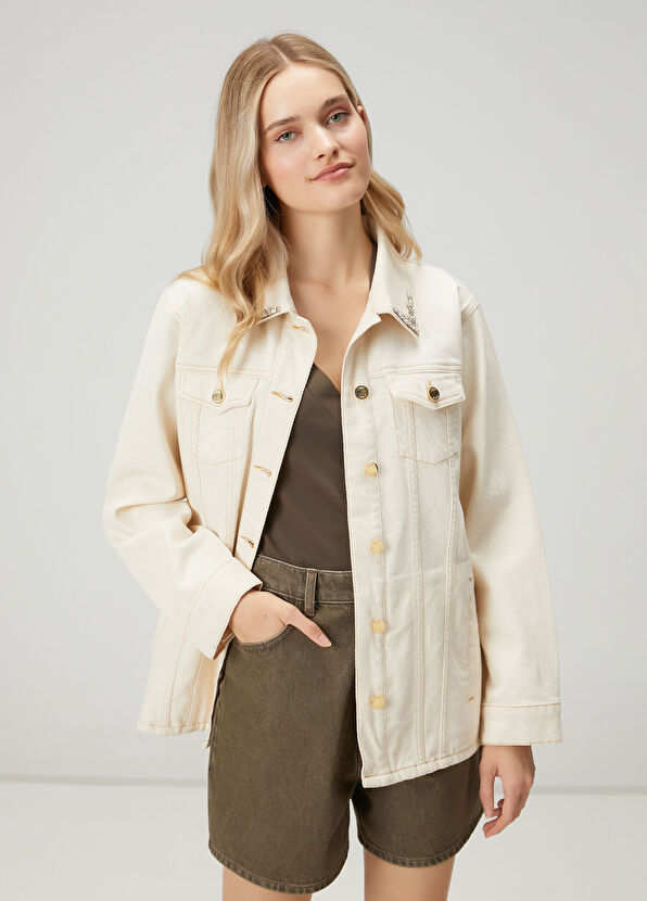 Beymen Club Ekru Taşlı Gömlek Formlu Denim Ceket - 1