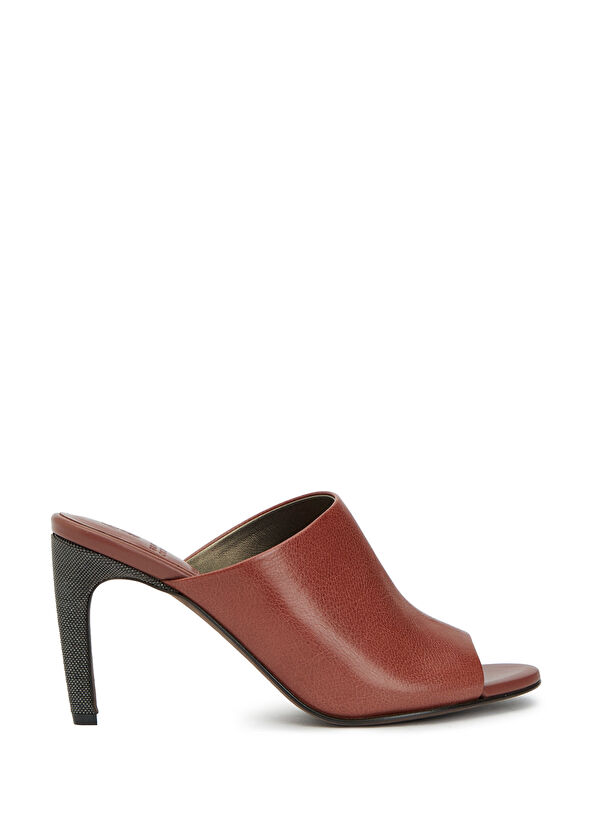 Koyu Kırmızı Kadın Deri Terlik - Görsel 2