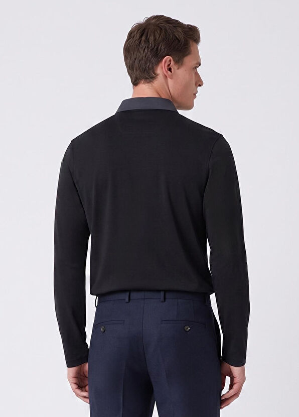 Beymen Club Siyah Kontrast Yaka Uzun Kol Polo T-shirt - 4
