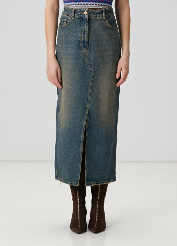 Beymen Club Blue Midi Denim Pencil Skirt - 3