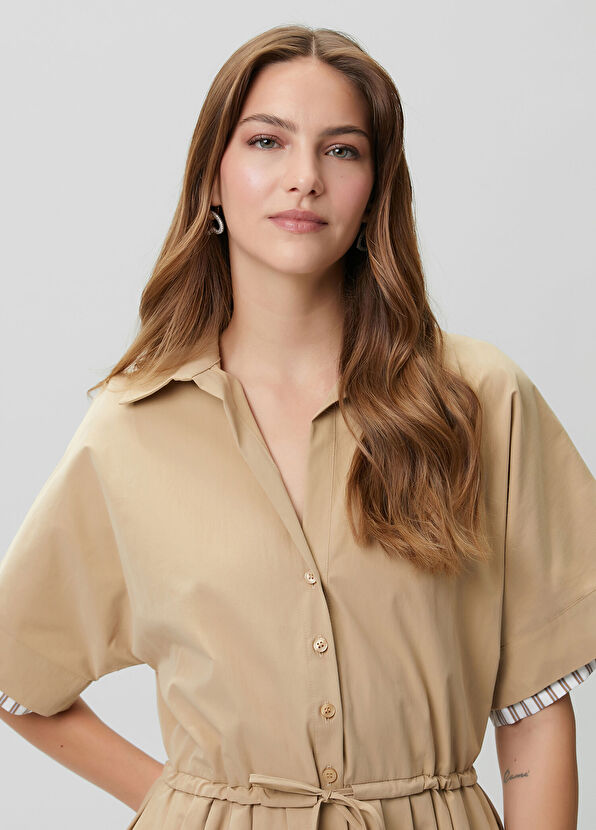Beymen Club Beige Striped Mini Shirt Dress - 2