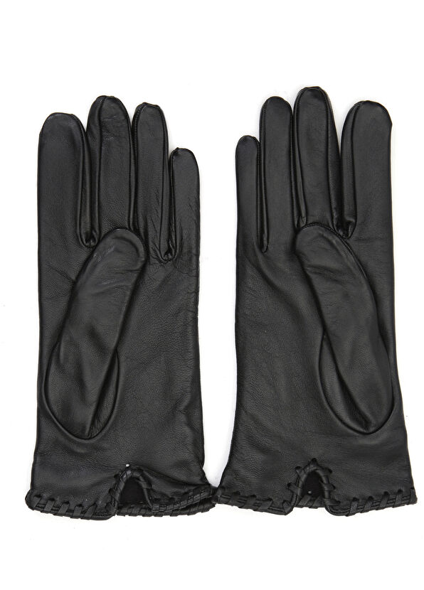 Beymen Club Black Saddler Detailed Logo Women's Leather Gloves - 2