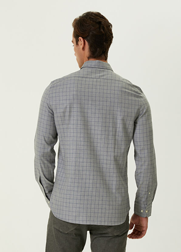 Beymen Club Slim Fit Gri Mavi Kontrast Çizgili Ekoseli Gömlek - 4