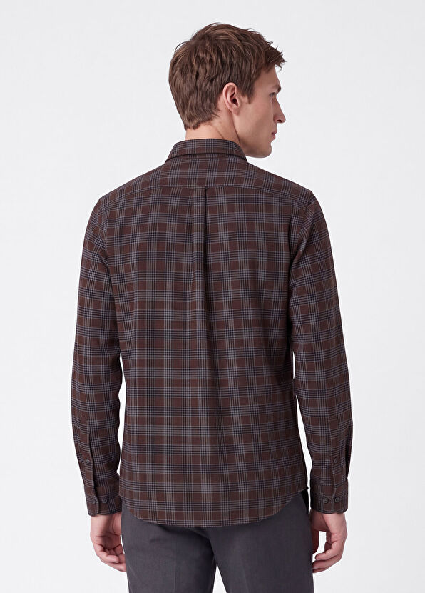Beymen Club Comfort Fit Brown Honeycomb Plaid Shirt - 4