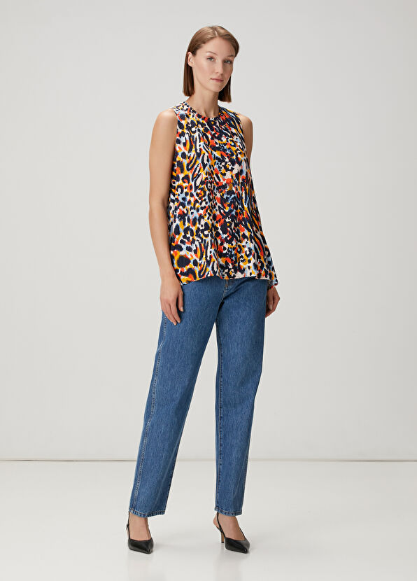 Beymen Club Lacivert Sarı Leopar Desenli Bol Kesim Bluz - 2