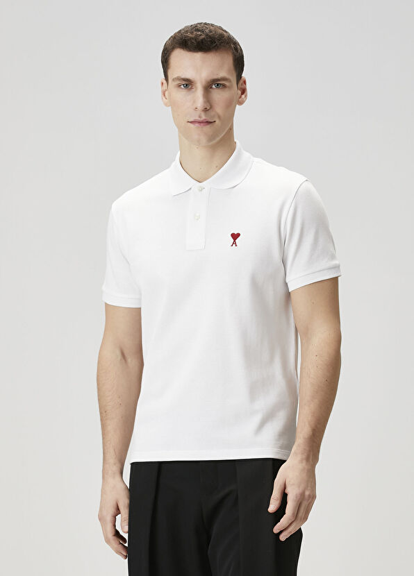 Ami Paris White Organic Cotton Polo T-Shirt - 1