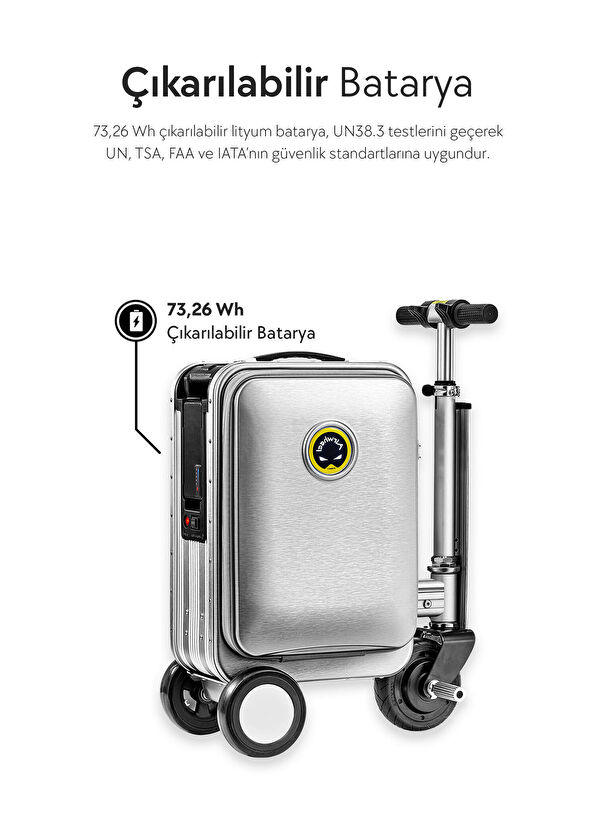 SE3S Gri Kabin Boy Elektrikli Binilebilir Scooter Valiz - Görsel 4