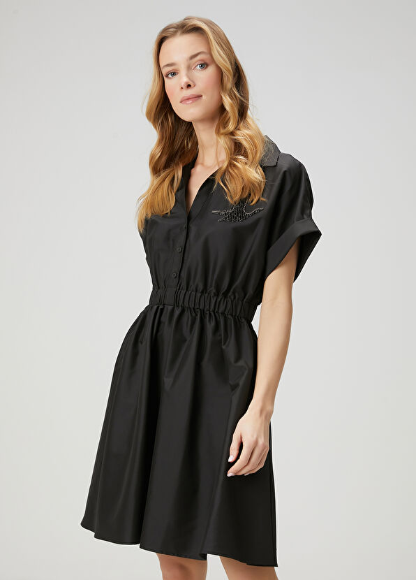 Beymen Club Black Stone Logo Embroidered Mini Shirt Dress - 4