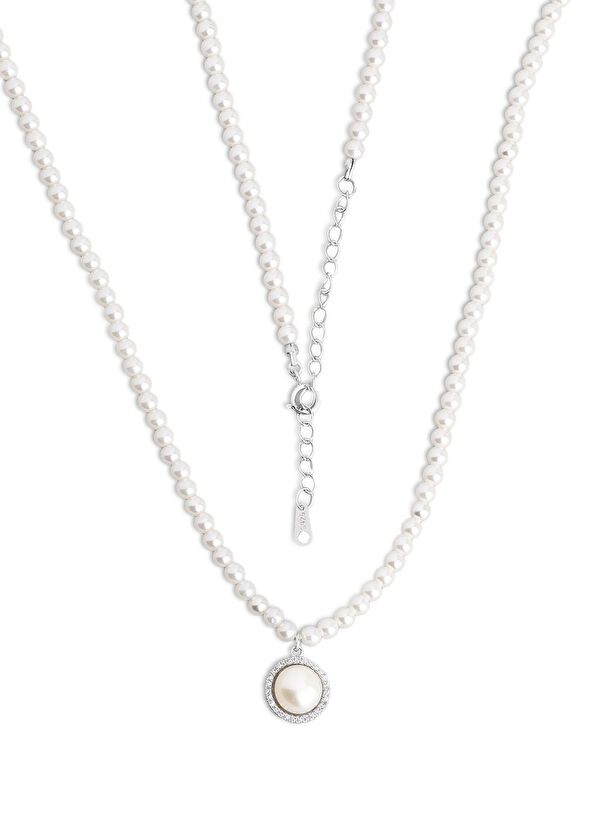 So Chic Vintage Pearl Silver Minimal 18K White Gold Plated Women's Necklace - 1