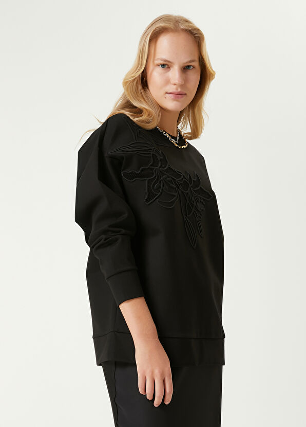 Beymen Club Siyah Çiçek Nakışlı Sweatshirt - 4