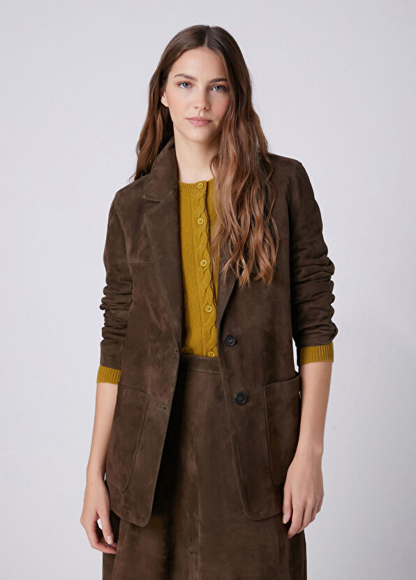 Beymen Club Dark Khaki Classic Suede Jacket - 1