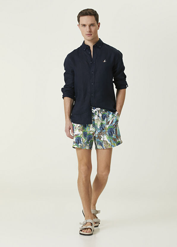 Beymen Club Mavi Yaprak ve Fil Desenli Mayo - 1