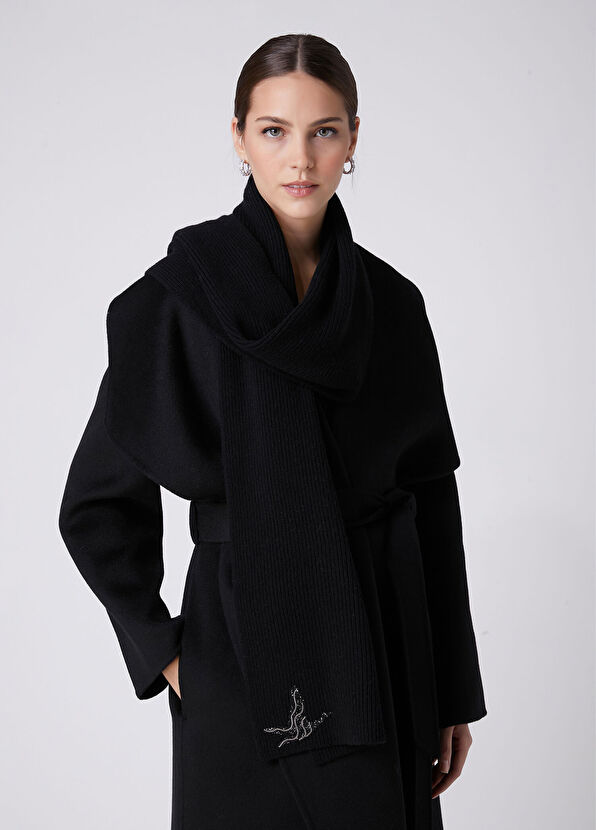 Beymen Club Black Goose Embroidered Women's Wool Scarf - 2
