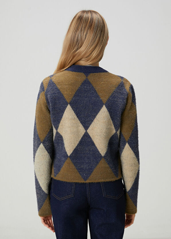 Beymen Club Navy Blue Khaki Patterned Cardigan - 4