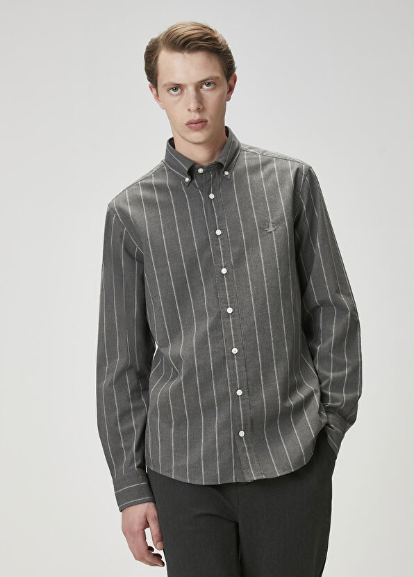 Beymen Club Comfort Fit Gri Çizgi Desenli Gömlek - 3