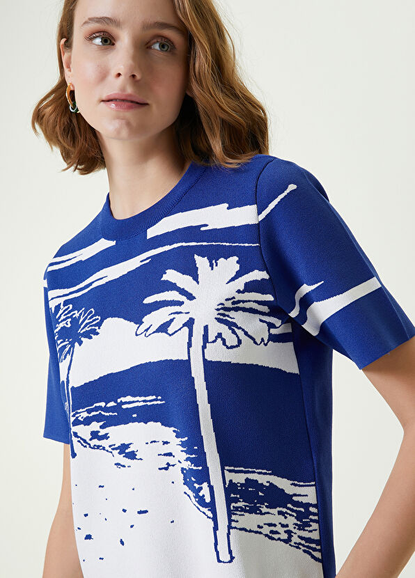 Beymen Club Mavi Bisiklet Yaka Palmiye Jakarlı Kazak - 2