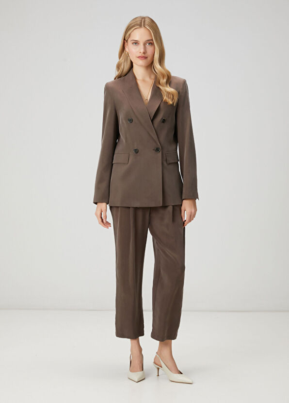 Beymen Club Brown Pleated Cupro Carrot Pants - 1