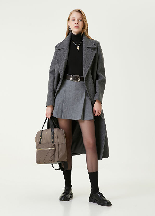 Beymen Club Gri Melanj Kruvaze Yün Kaşe Palto - 2