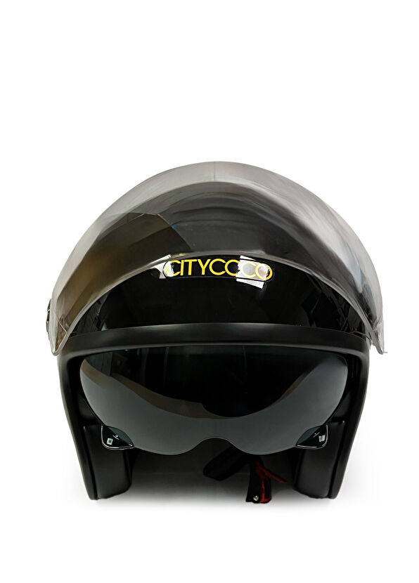 Citycoco Vintage Stil Çift Vizörlü Siyah Unisex Yarım Açık Motosiklet Kaskı - 1