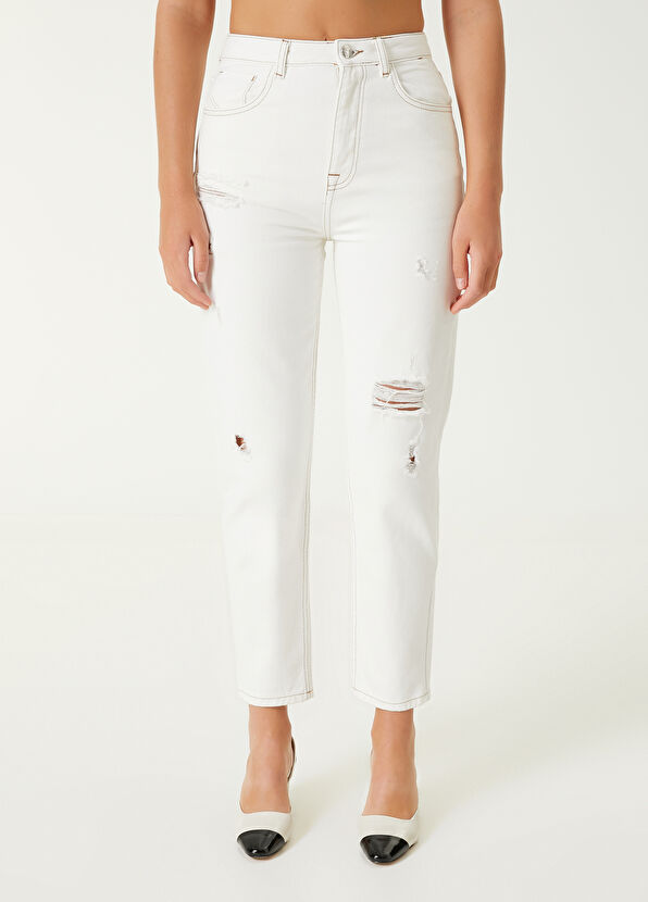 Beymen Club Beyaz Yıpratmalı Jean Pantolon - 3