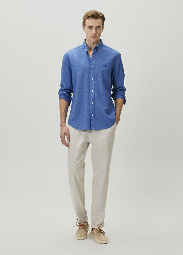 Beymen Club Comfort Fit Kobalt Keten Gömlek - 3