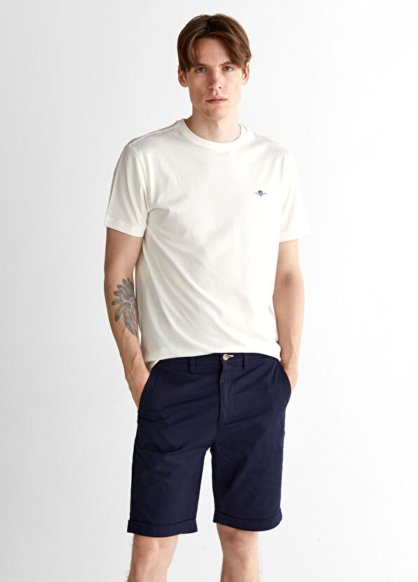Gant Krem Regular Fit Bisiklet Yaka Kısa Kollu Erkek T-Shirt - 1
