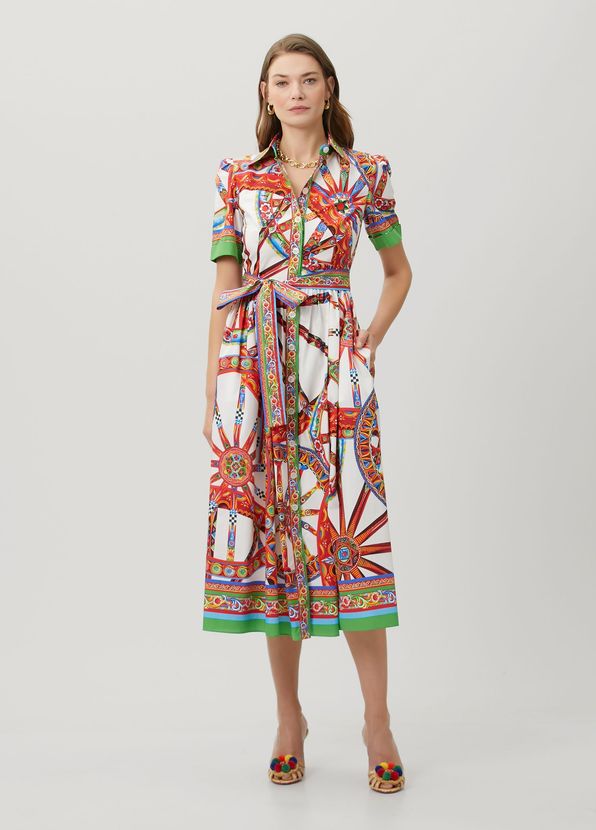 Dolce&Gabbana Red White Patterned Midi Shirt Dress - 2