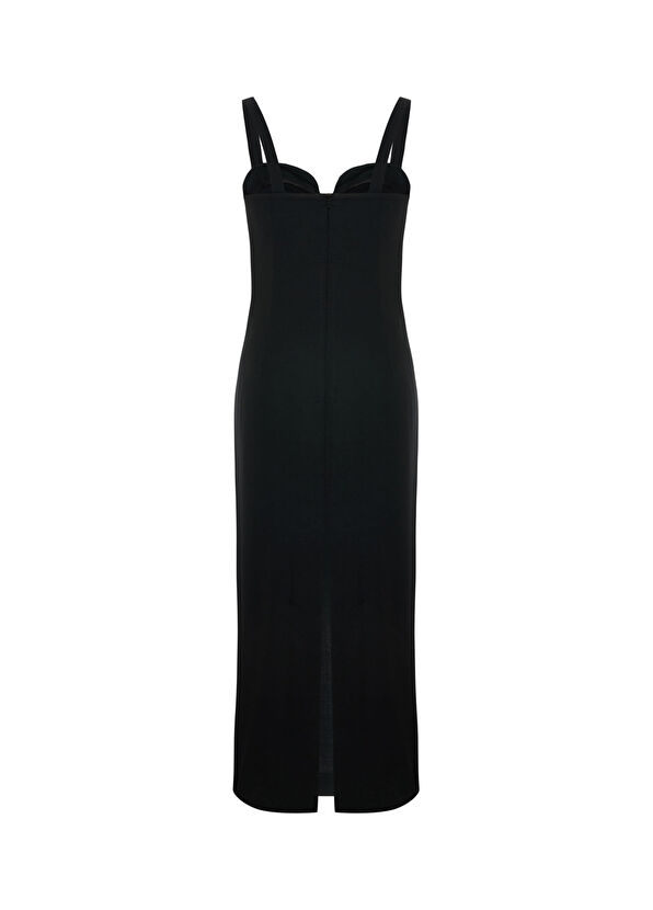 Rawe Soirée Black Wool Silk Velvet Detailed Strappy Women's Long Dress - 2