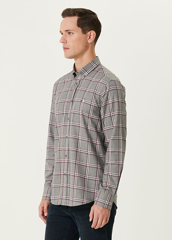 Beymen Club Comfort Fit Burgundy Plaid Shirt - 4