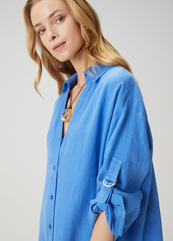 Beymen Club Blue Midi Linen Shirt Dress - 2