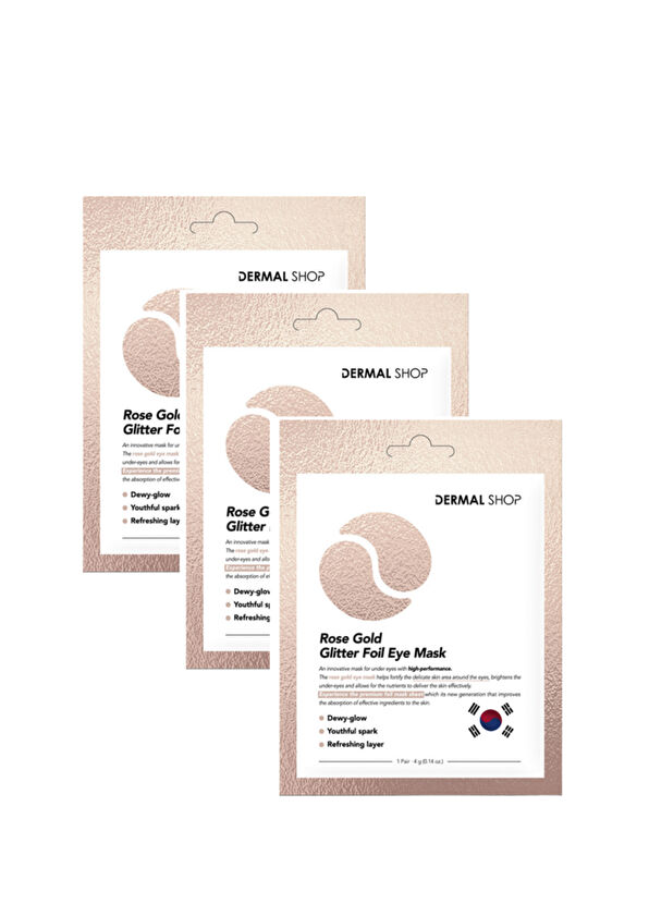 Dermal Rose Gold Glitter Foil Eye Mask 3 Katmanlı Rose Altın Folyo Göz Maskesi 3'lü Set 4 gr - 1
