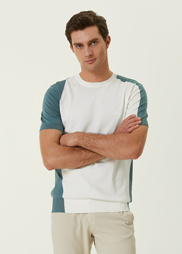 Beymen Club Beyaz Omzu Colorblocked Detaylı Kısa Kollu Kazak - 1