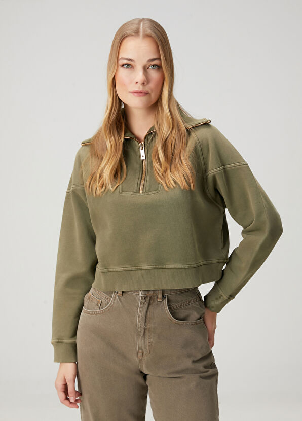 Beymen Club Yağ Yeşili Fermuarlı Sweatshirt - 1