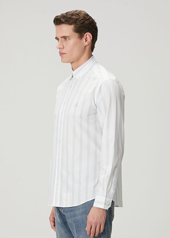Beymen Club Comfort Fit Mavi Beyaz Çizgili Oxford Gömlek - 4