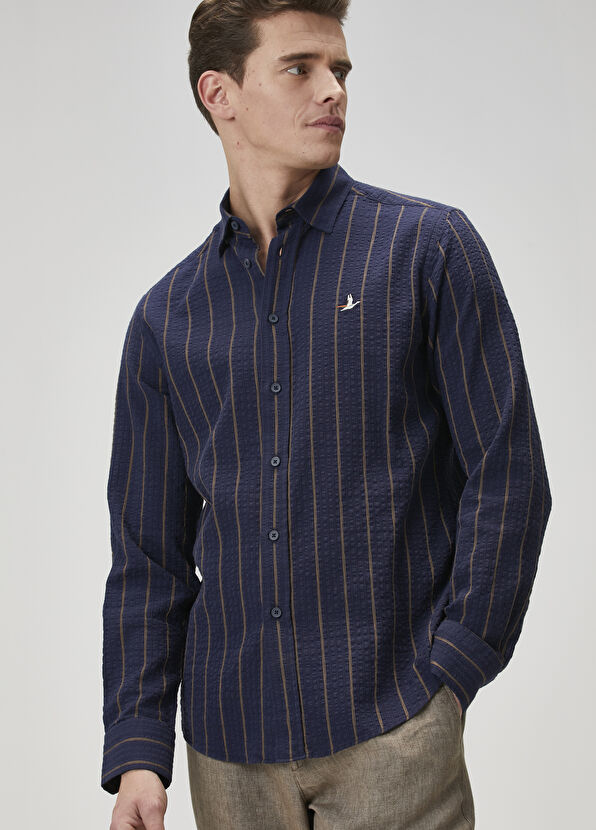 Beymen Club Comfort Fit Navy Blue Striped Shirt - 2