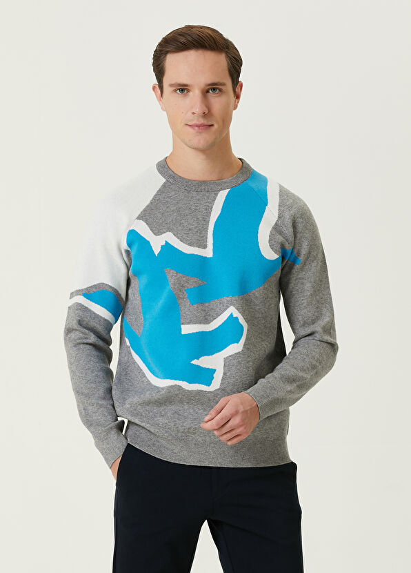 Beymen Club Turkuaz Büyük Soyut Kaz Jakarlı Kazak - 1