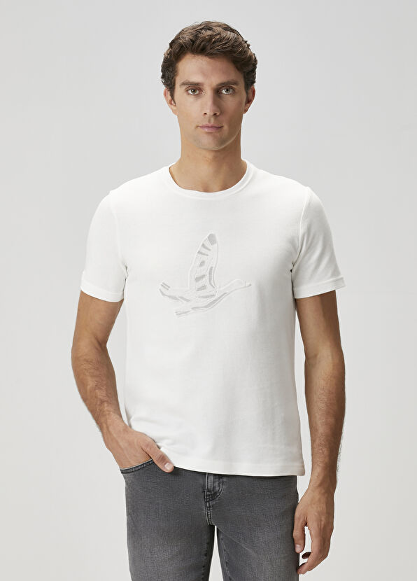 Beymen Club Kırık Beyaz Kabartmalı Logo Baskılı T-shirt - 1