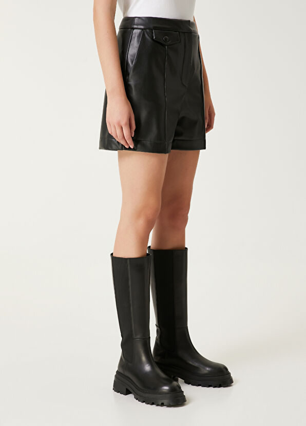 Beymen Club Siyah Suni Deri Mini Şort - 4