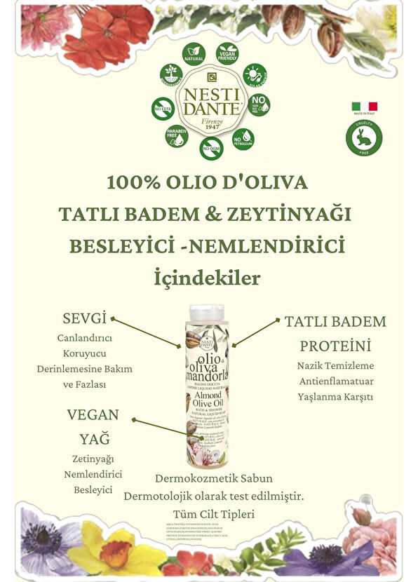 Nesti Dante Olio d'Oliva Badem ve Zeytinyağlı Arındırıcı Vegan Bakım Banyo ve Duş Jeli 300 ml - 4