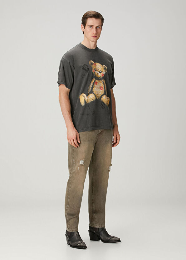 Domrebel Big Kiss Black Teddy Bear Printed T-Shirt - 2