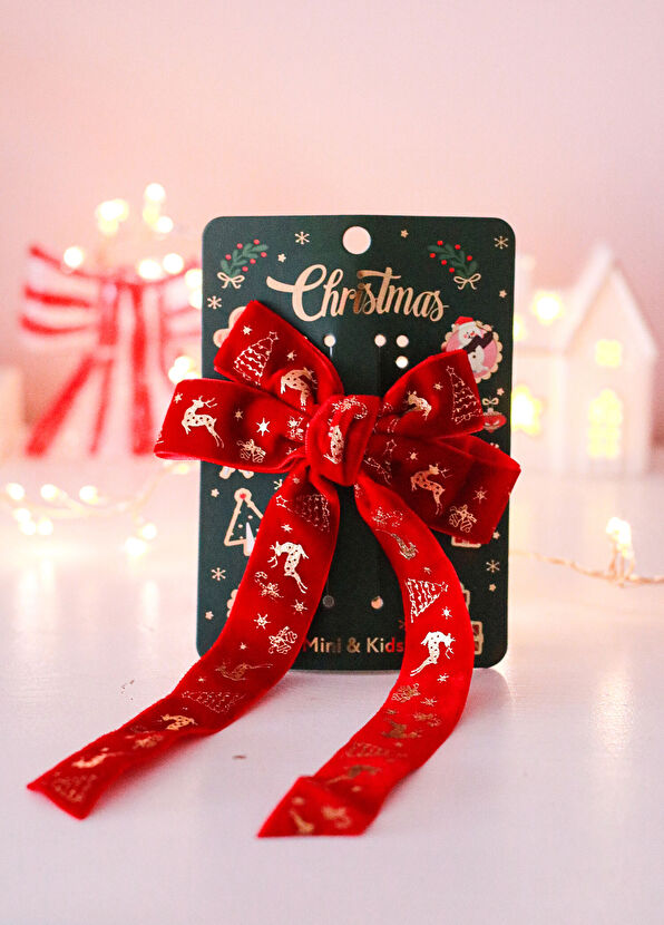 Mini & Kids Red Bow Velvet Girl's Bow Clasp - 2