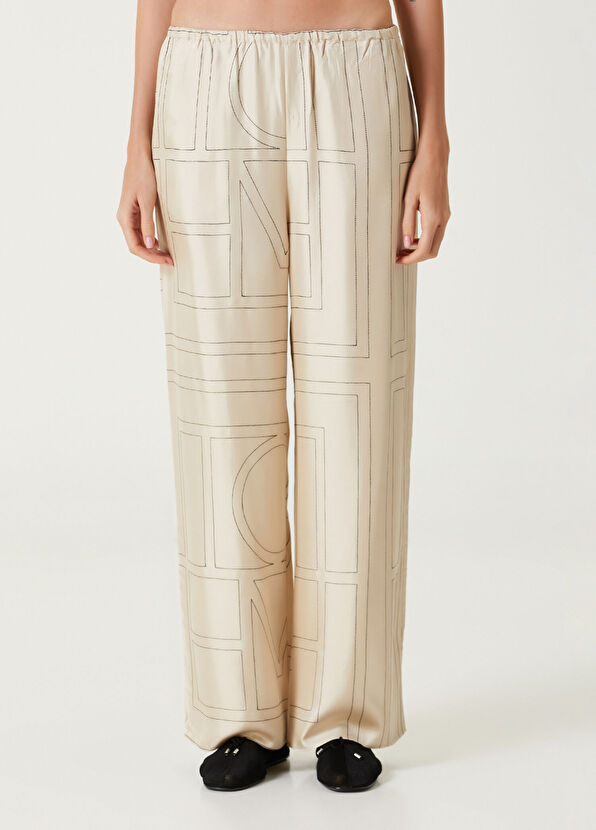 Toteme Ekru Monogram İpek Pijama Pantolon - 2