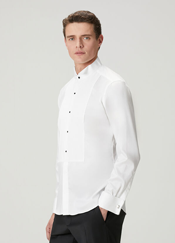 Beymen Club White Ribbed Detailed Tuxedo Shirt - 4