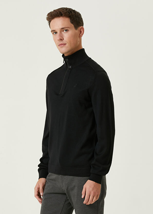 Beymen Club Siyah Yakası Fermuarlı Yün Kazak - 4