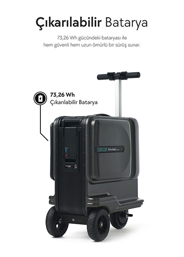 SE3T Siyah Kayıtlı Bagaj Elektrikli Binilebilir Scooter Valiz - Görsel 4