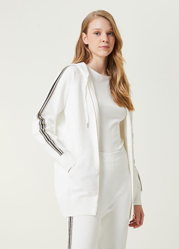 Beymen Club Kırık Beyaz Kapüşonlu Simli Şerit Detaylı Hırka - 1