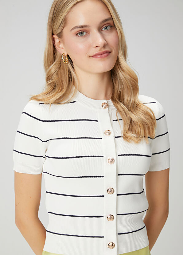 Beymen Club Ekru Lacivert Çizgili Hırka - 2